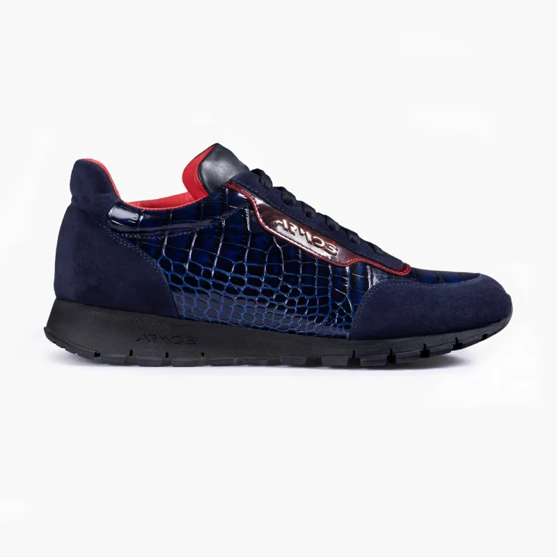 Men's Blue Croc-Embossed Leather Sneaker made by Armos