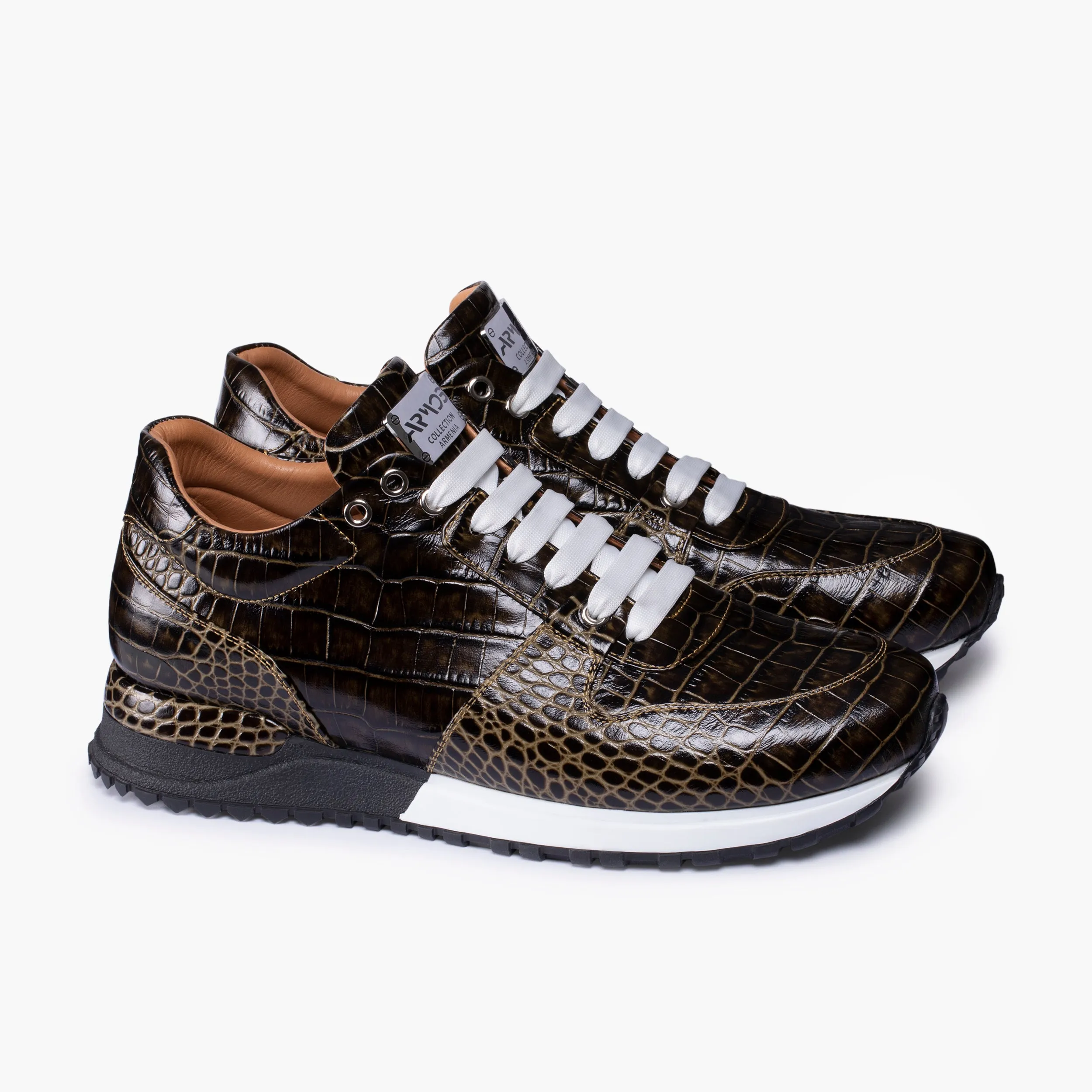 Men's Brown Croc-Embossed Leather Sneaker sold by Armos product image thumbnail 3