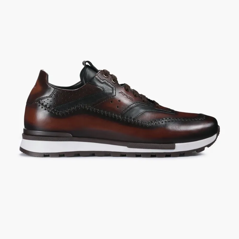 Men's Brown Patina Leather Sneaker made by Armos