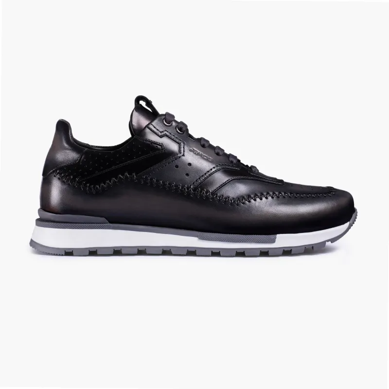 Men's Gray Patina Leather Sneaker made by Armos