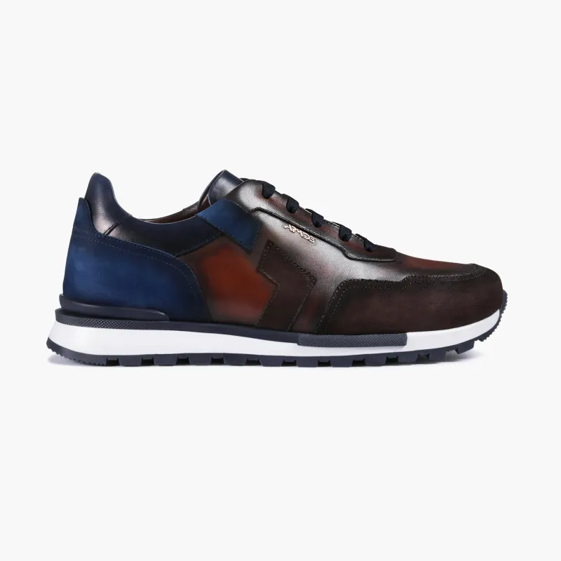 Men's Brown and Blue Leather Sneaker made by Armos