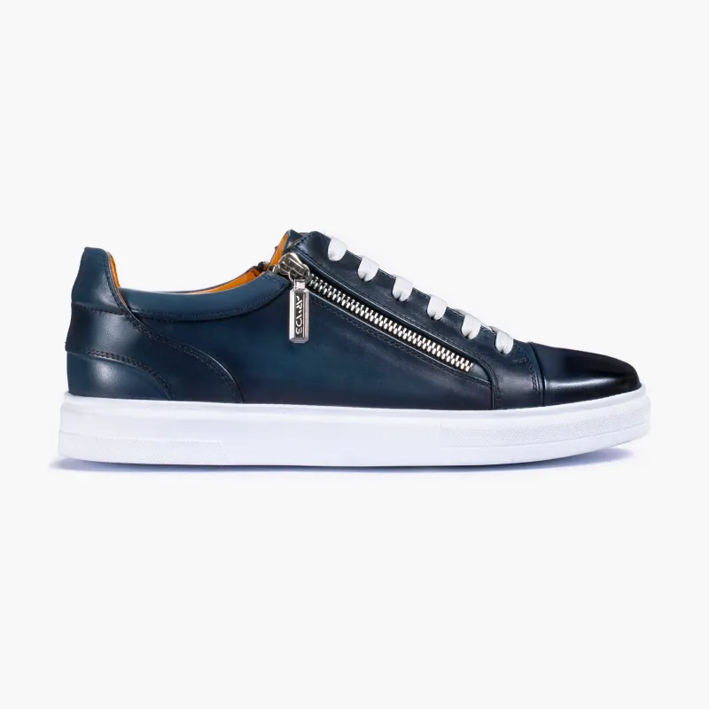 Men's Blue Patina Leather Sneaker made by Armos