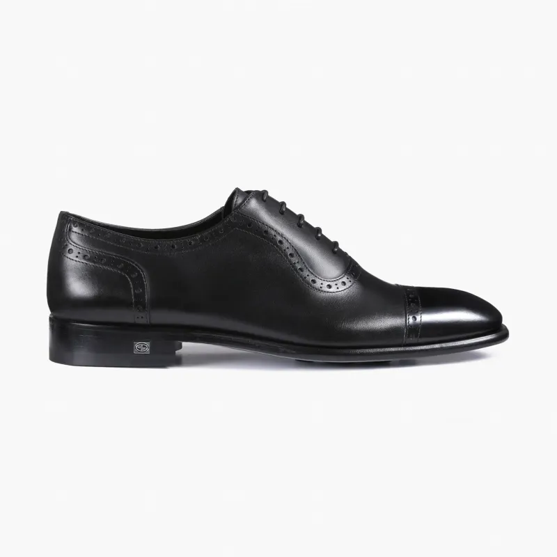 Men’s Black Leather Cap-Toe Oxford made by Armos