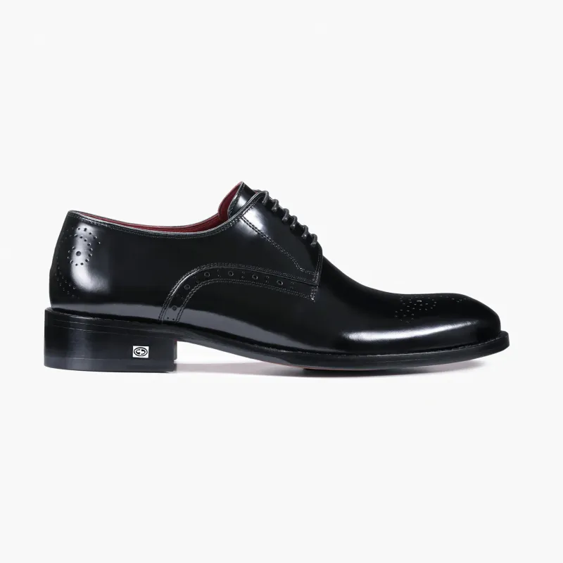 Men’s Black Leather Medallion Toe Derby made by Armos
