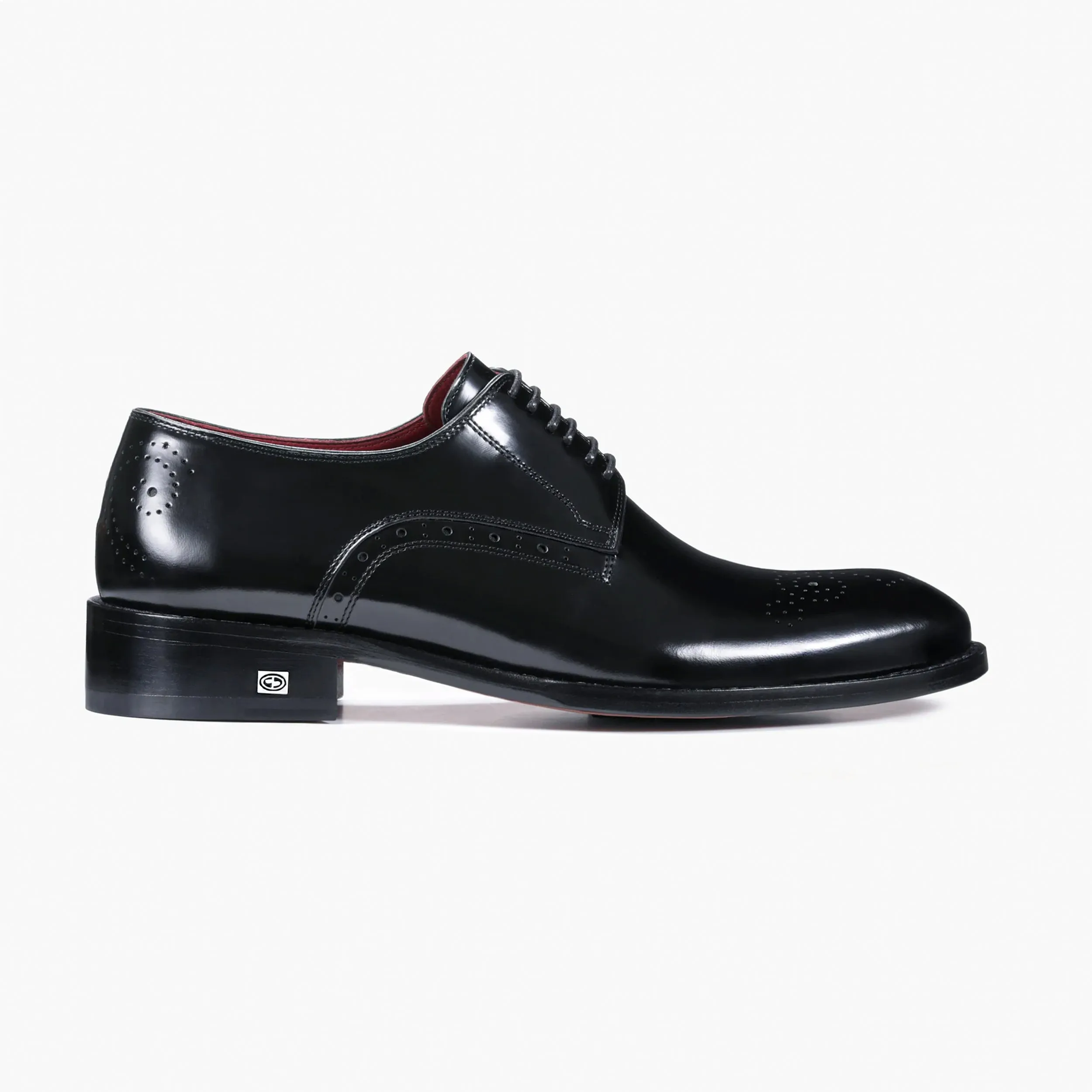 Men’s Black Leather Medallion Toe Derby sold by Armos