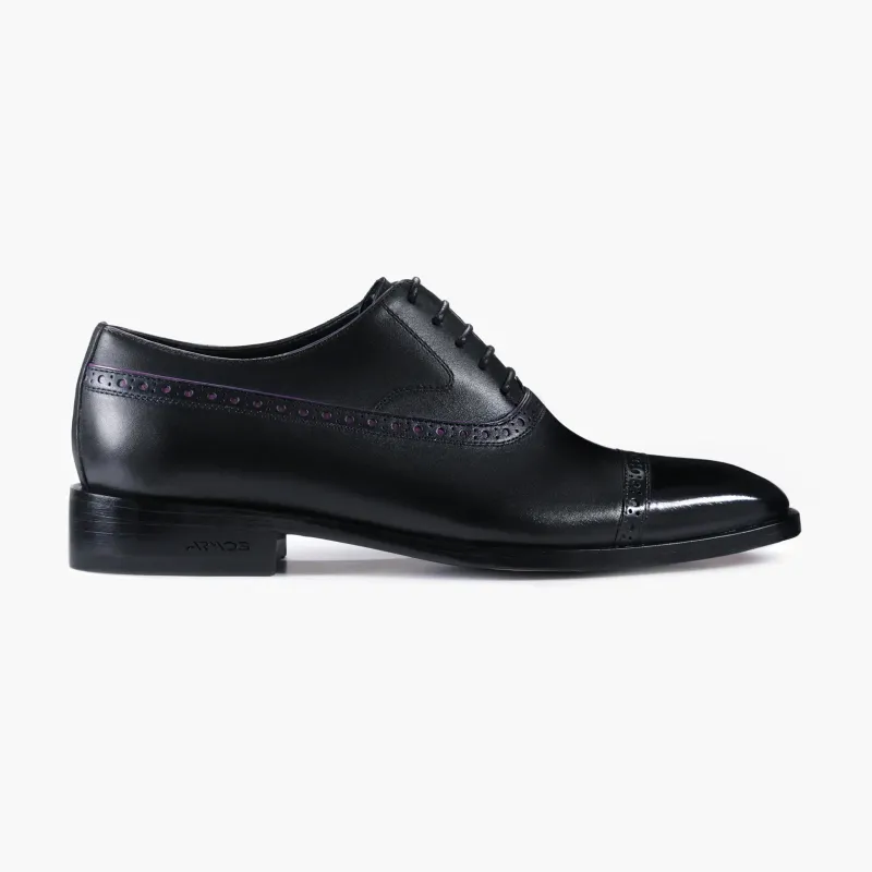 Men’s Black Leather Cap Toe Brogue Oxford made by Armos