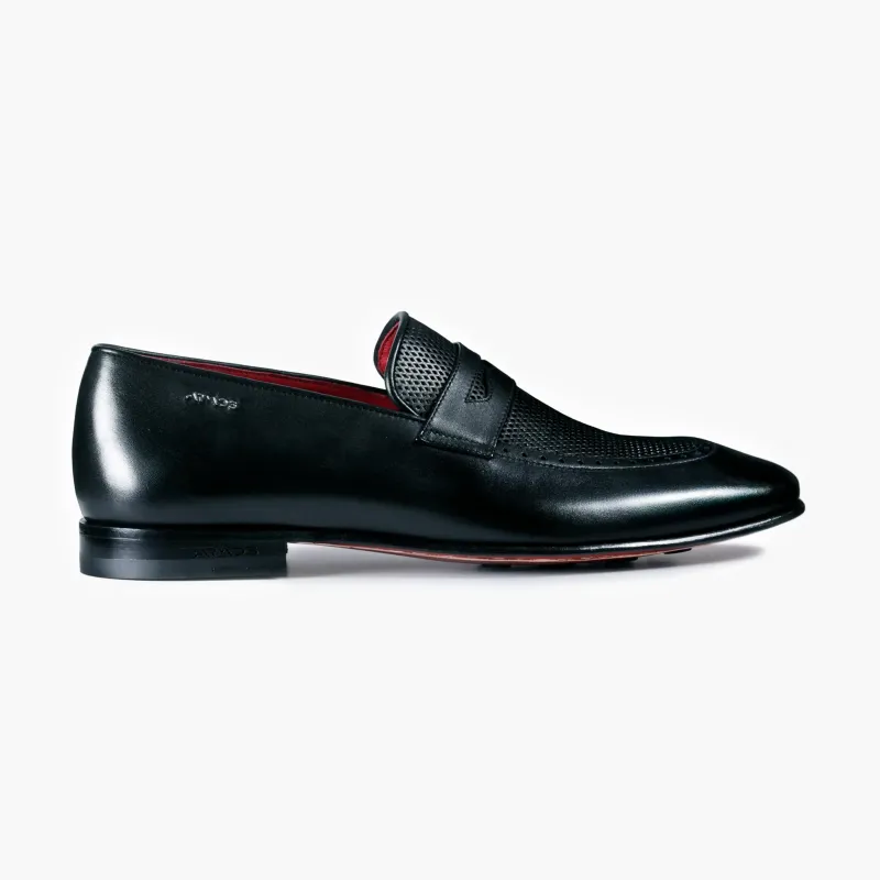 Men's Black Perforated Leather Loafer made by Armos