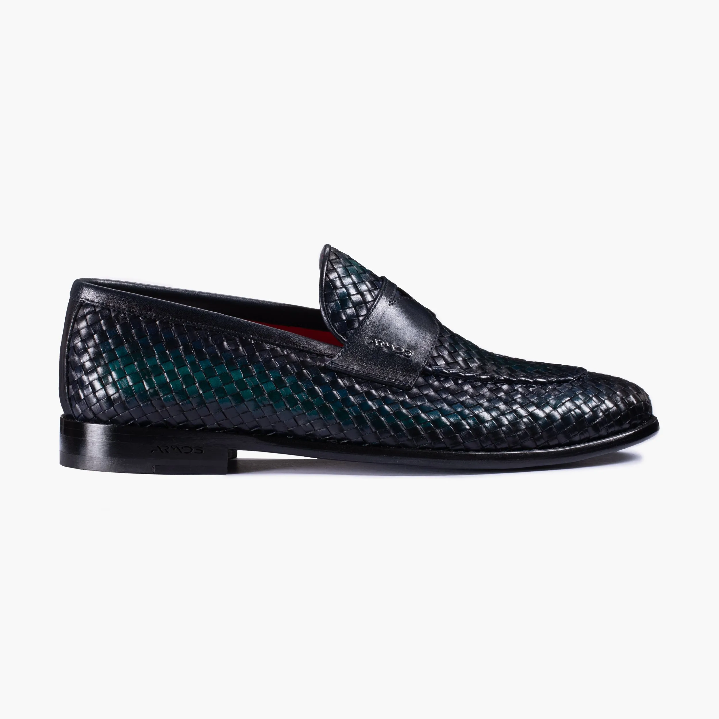 Men's Green Woven Leather Penny Loafer sold by Armos