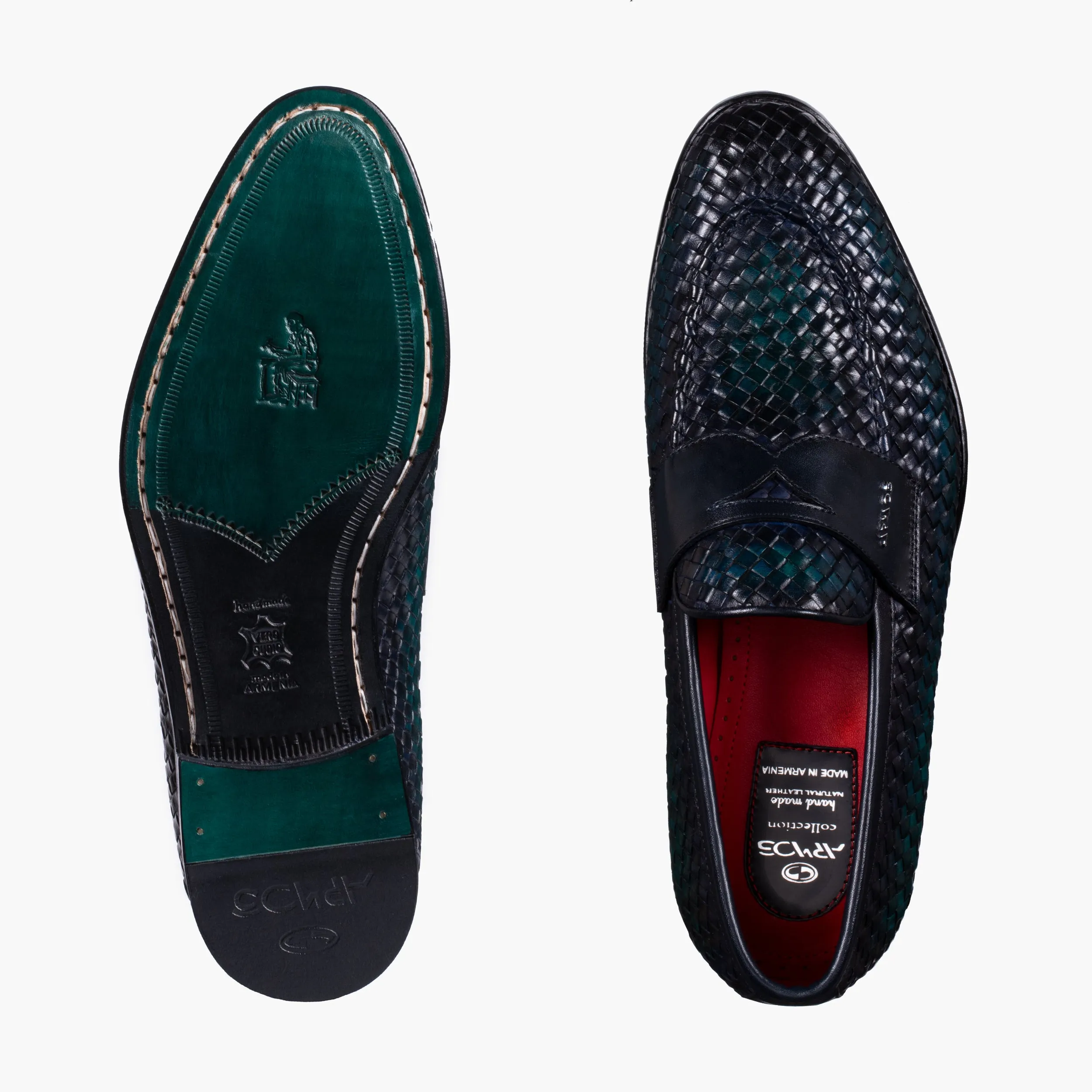 Men's Green Woven Leather Penny Loafer sold by Armos product image thumbnail 5