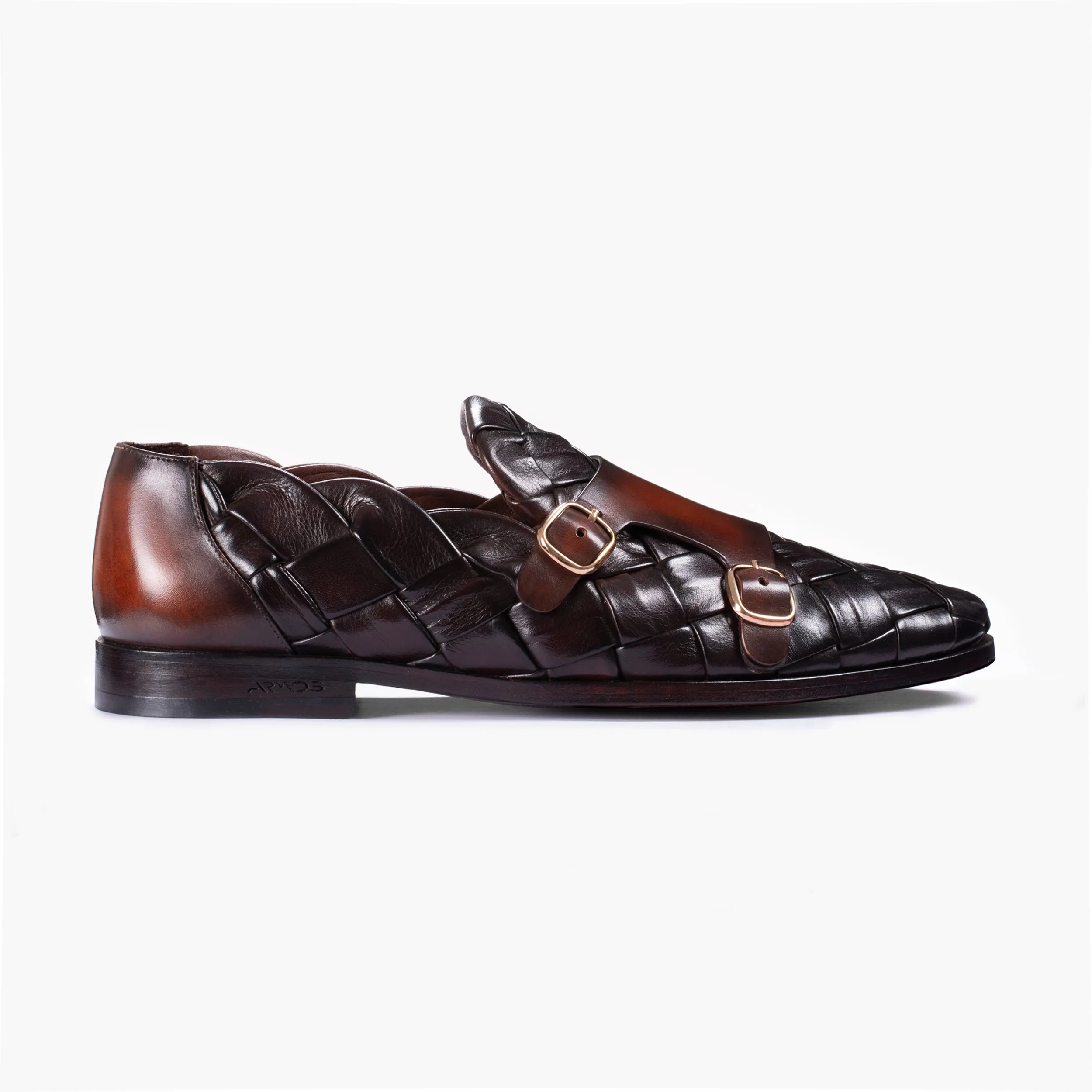 Men's Brown Woven Patina Double Monk Strap sold by Armos