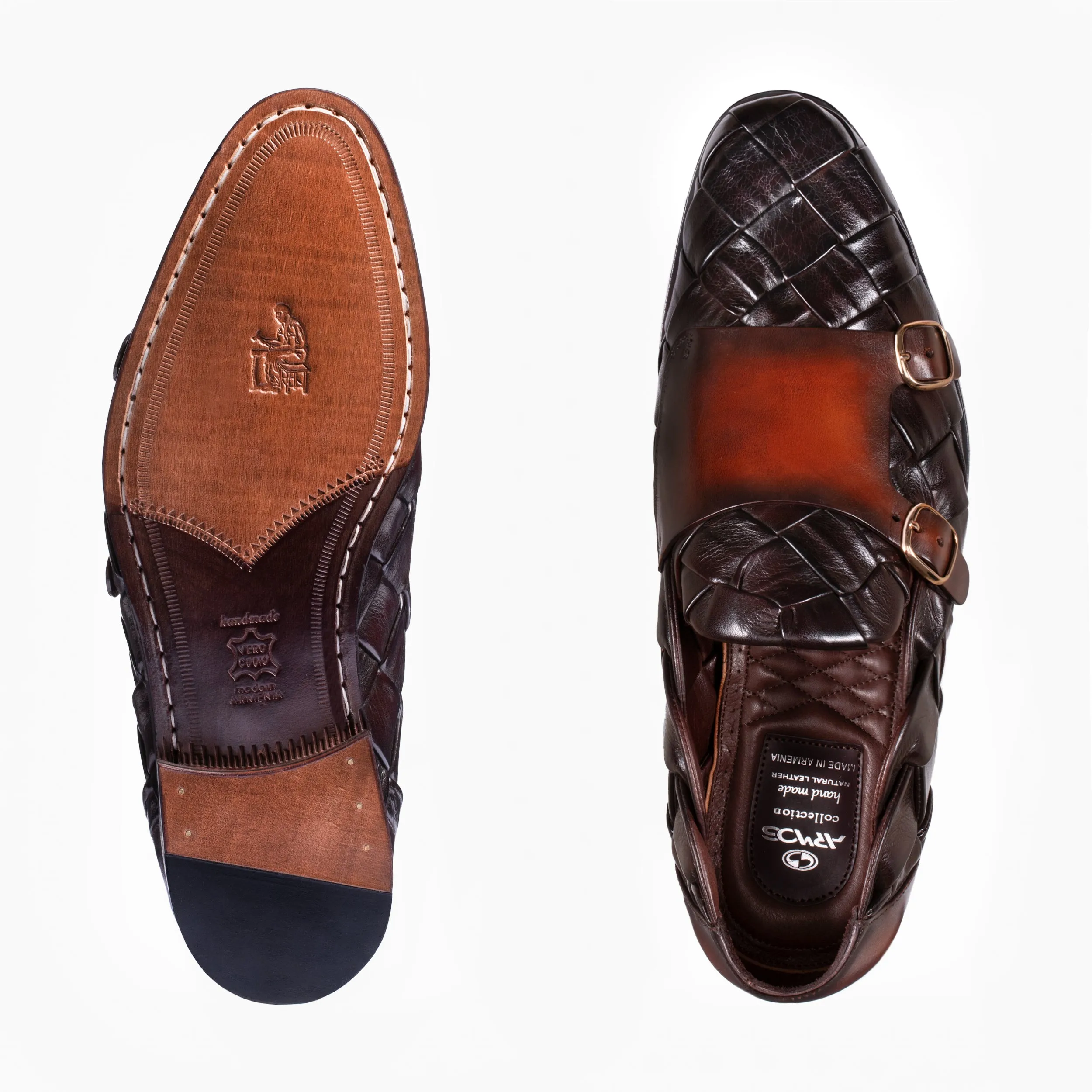 Men's Brown Woven Patina Double Monk Strap sold by Armos product image thumbnail 5