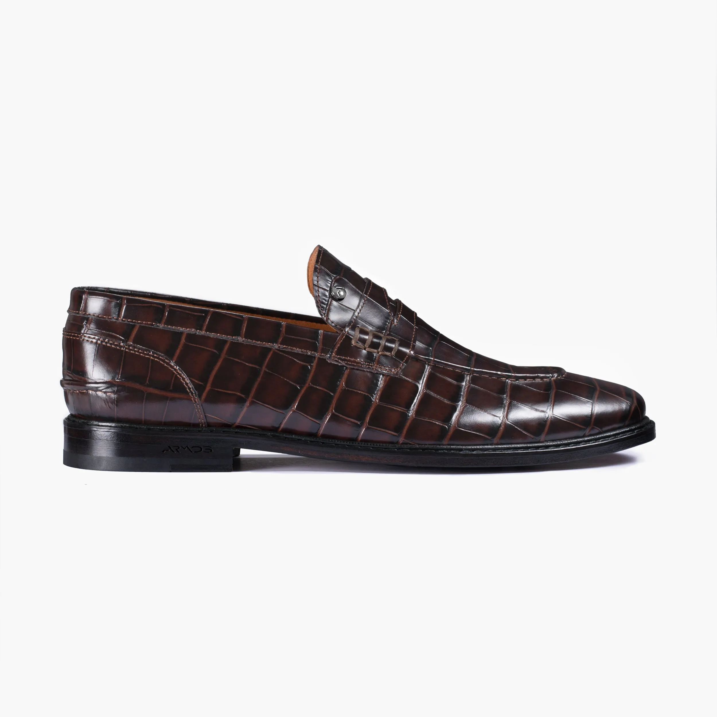 Men’s Brown Croc-Embossed Penny Loafer sold by Armos