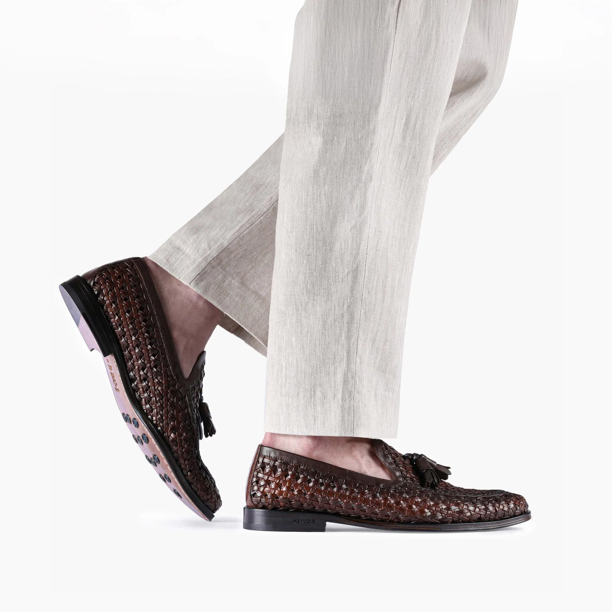 Men's Brown Woven Leather Tassel Loafer sold by Armos product image thumbnail 2