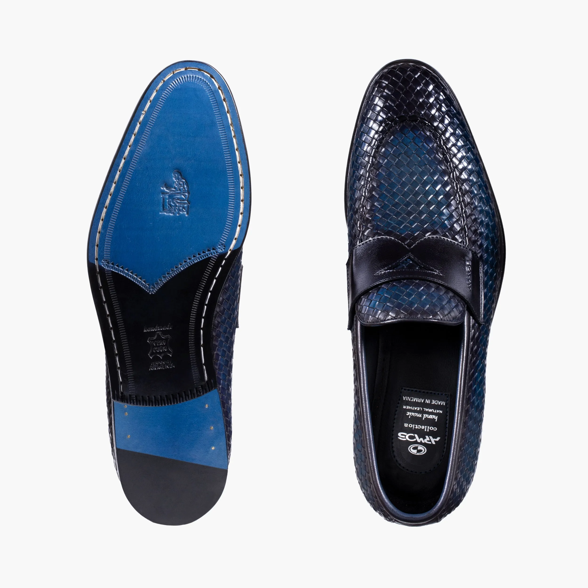 Men's Blue Woven Leather Penny Loafer sold by Armos product image thumbnail 5