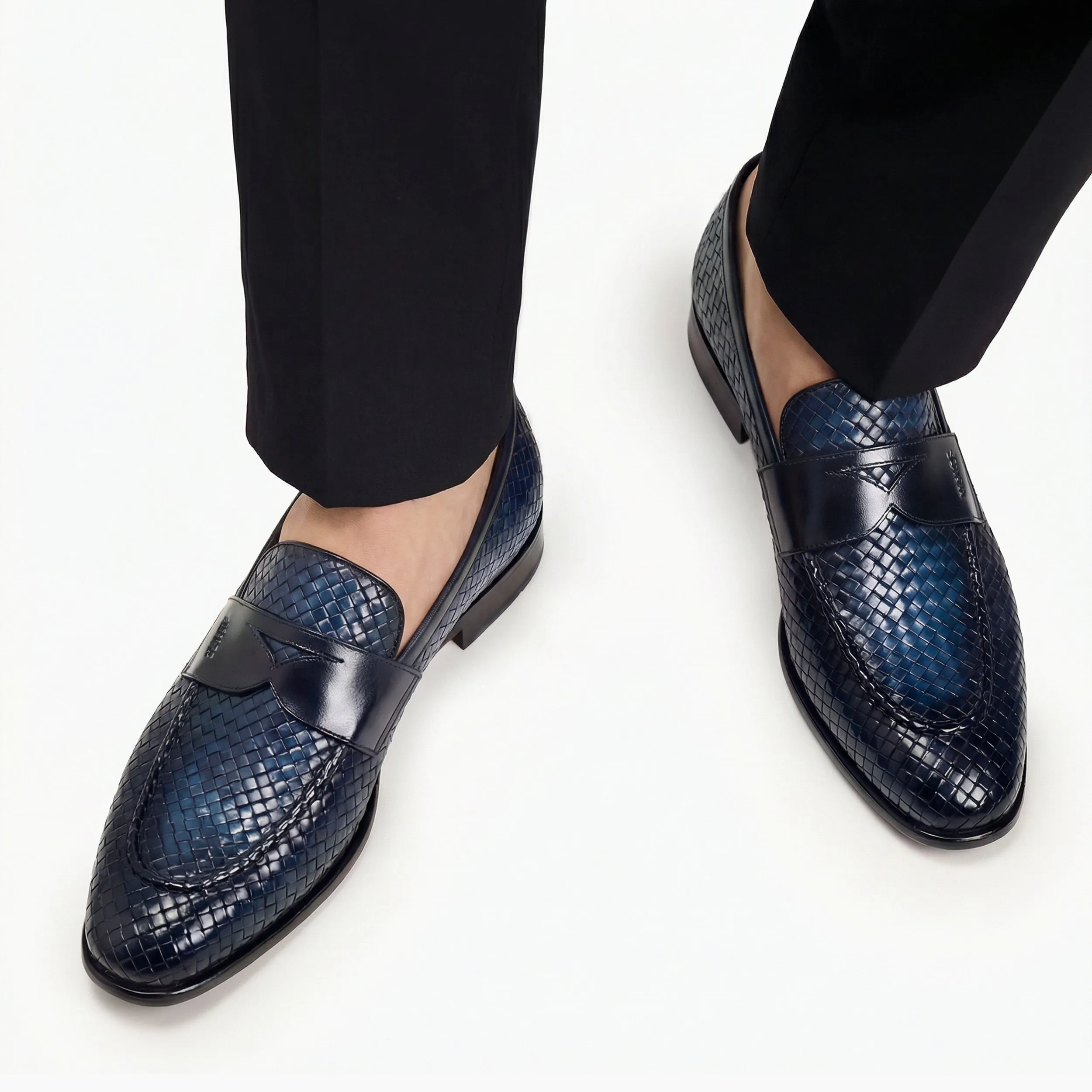Men's Blue Woven Leather Penny Loafer sold by Armos product image thumbnail 2