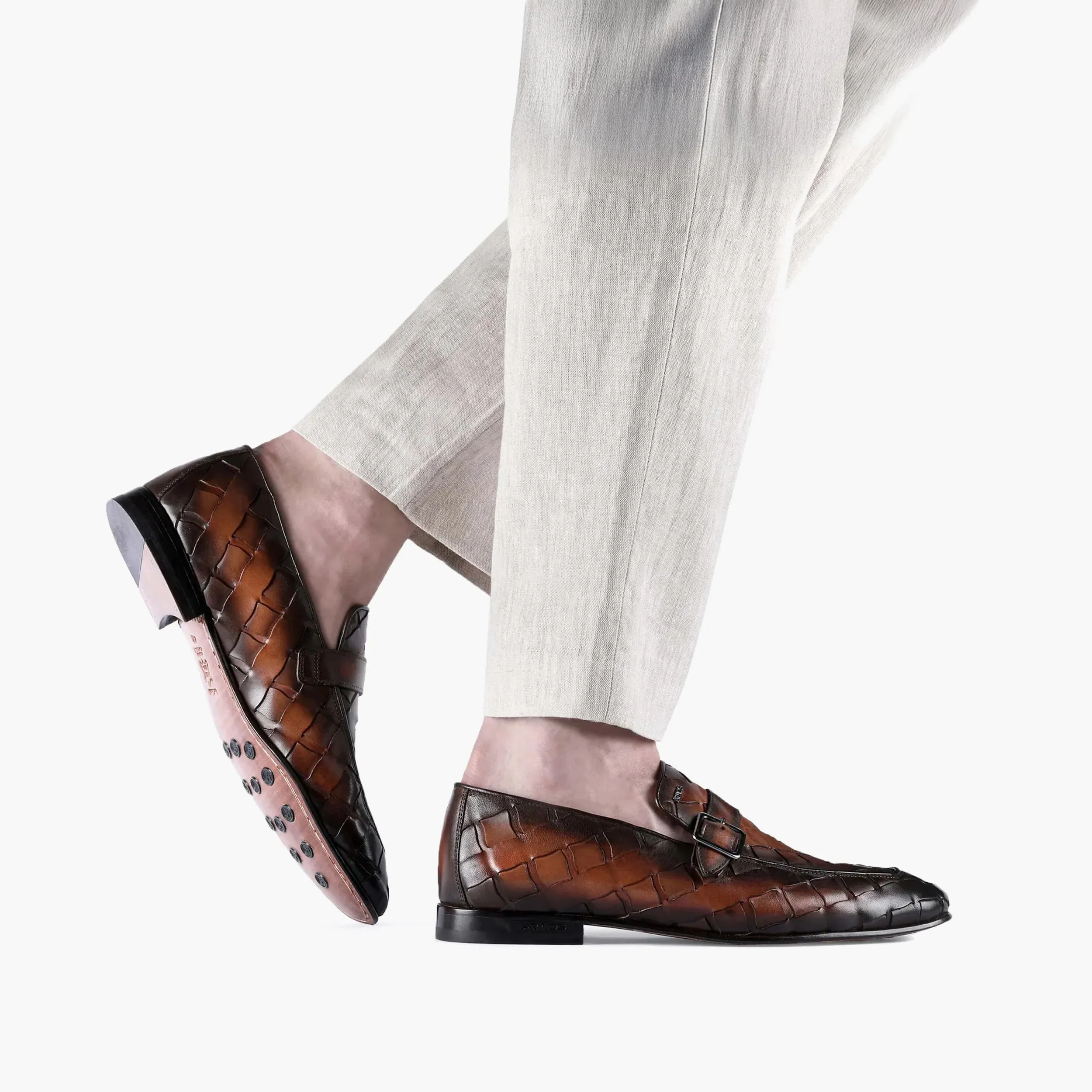 Men’s Brown Woven Single Monk Strap sold by Armos product image thumbnail 2