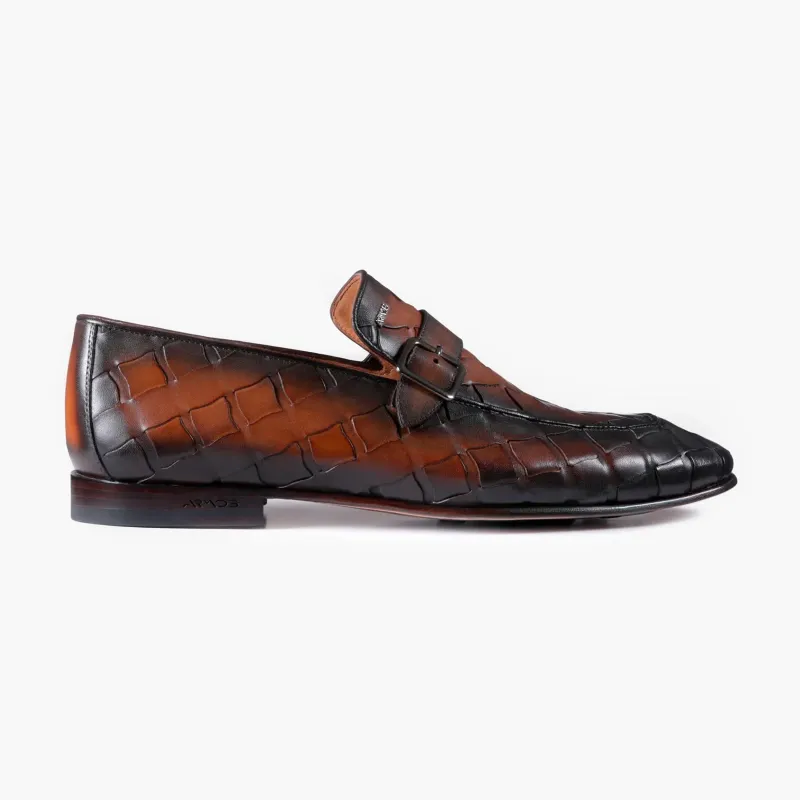 Men’s Brown Woven Single Monk Strap made by Armos