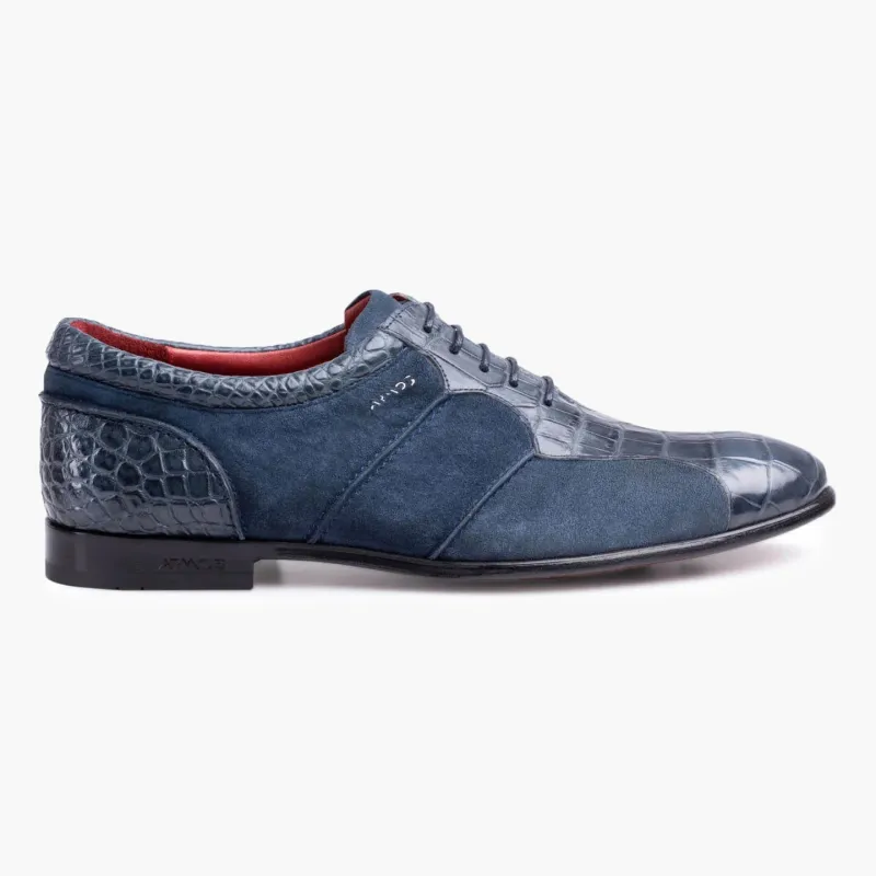 Men's Blue Crocodile & Suede Oxford made by Armos