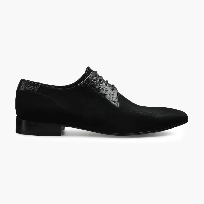 Men's Black Suede & Crocodile Derby made by Armos