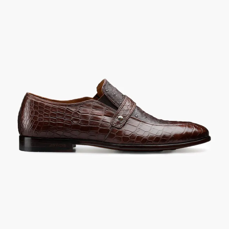 Men’s Brown Ostrich Leather Loafer made by Armos