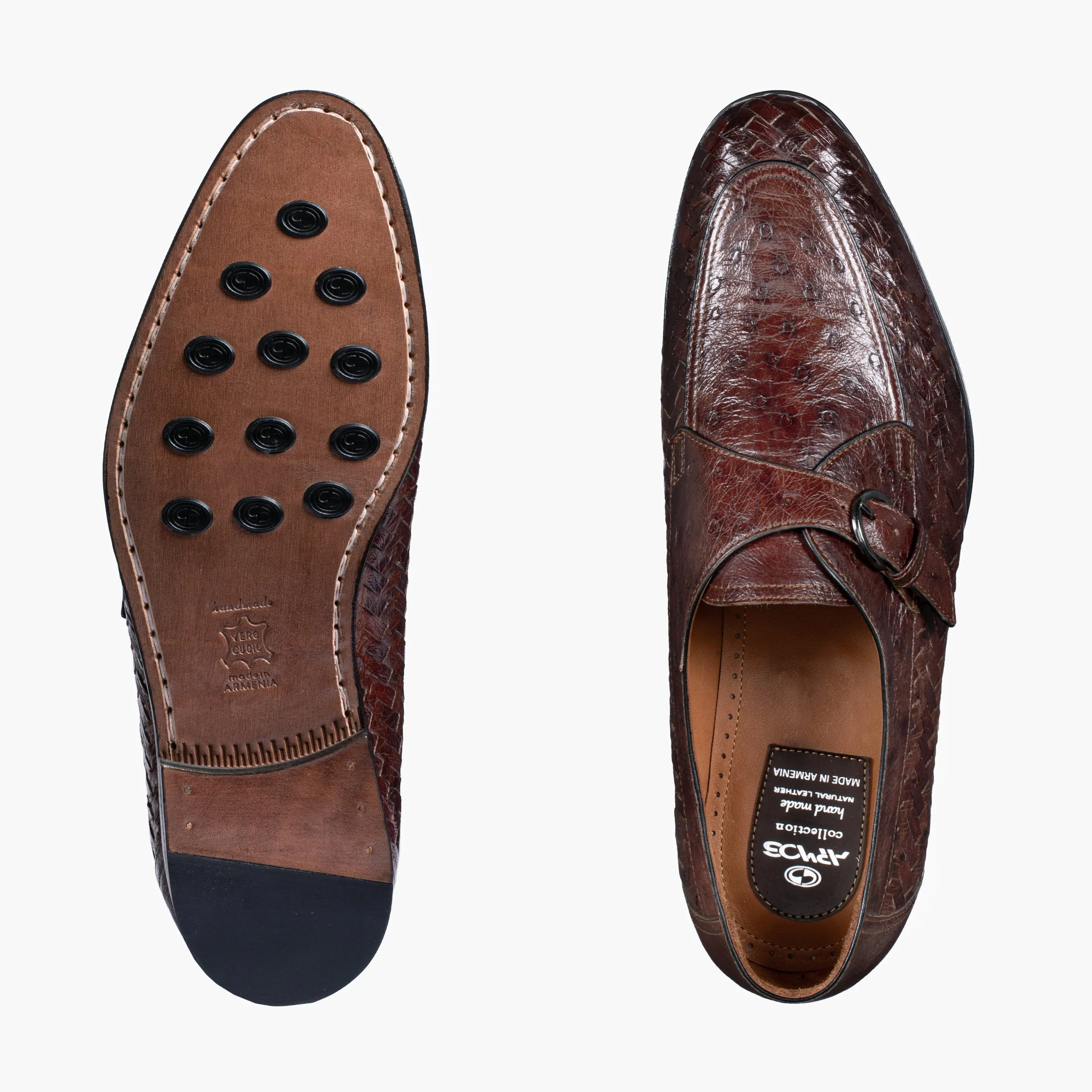 Men’s Brown Ostrich Leather Monk Strap sold by Armos product image thumbnail 5