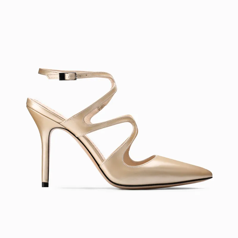 Women’s Champagne Leather Slingback Pump made by Armos
