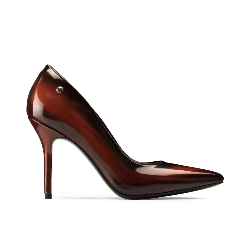 Women's Black & Brown Patent Leather Pump made by Armos