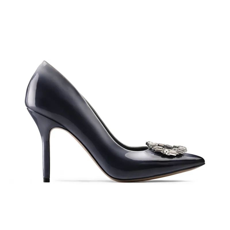 Women’s Gray & Blue Patent Brooch Pump made by Armos