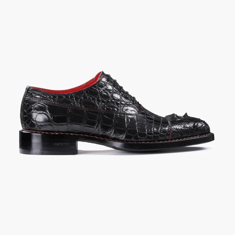 Men’s Black Crocodile Leather Cap Toe Oxford made by Armos
