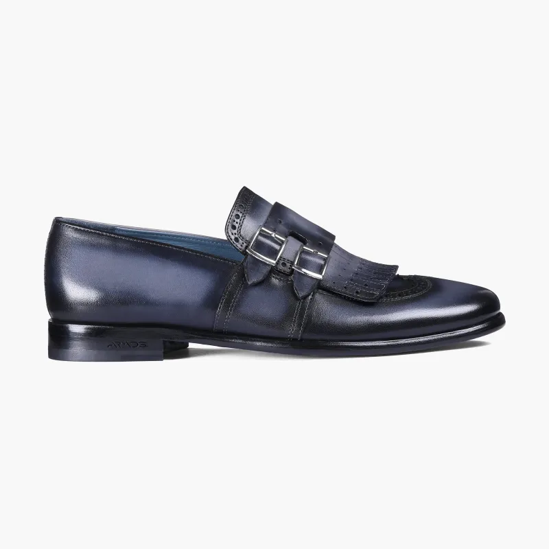 Men’s Gray Double Monk Shoes with Fringe made by Armos