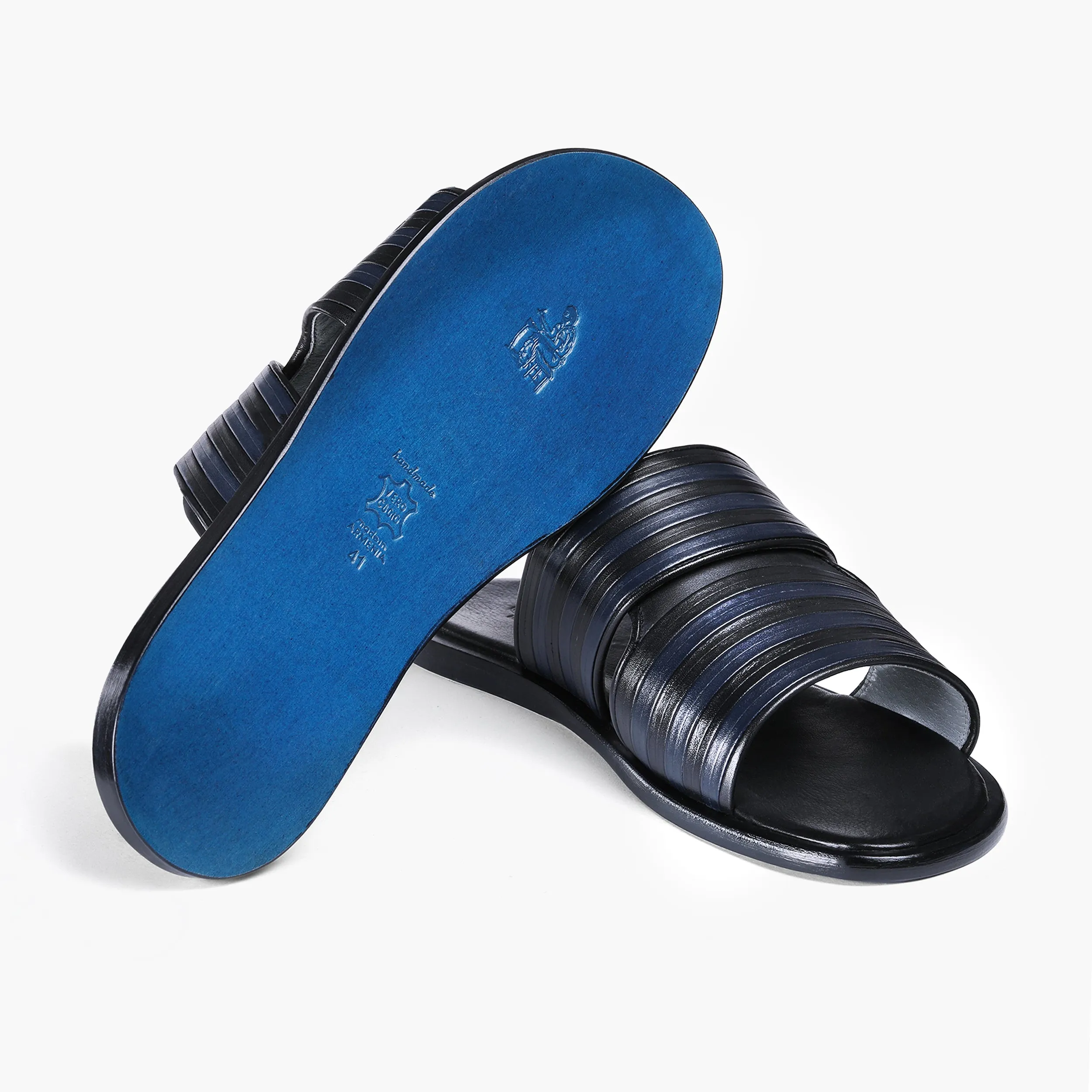 Men’s Black and Navy Leather Slide sold by Armos product image thumbnail 4