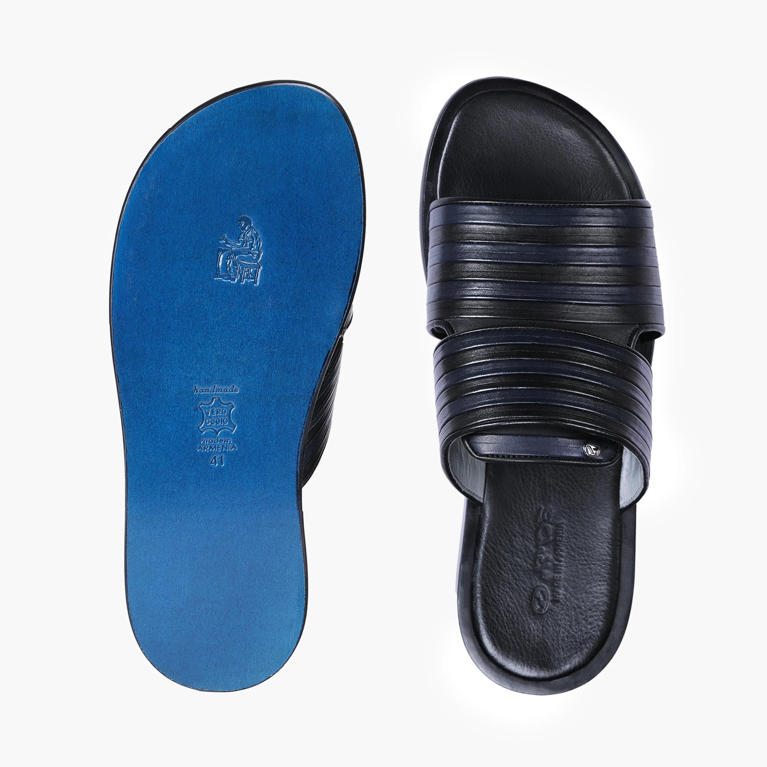 Men’s Black and Navy Leather Slide sold by Armos product image thumbnail 5