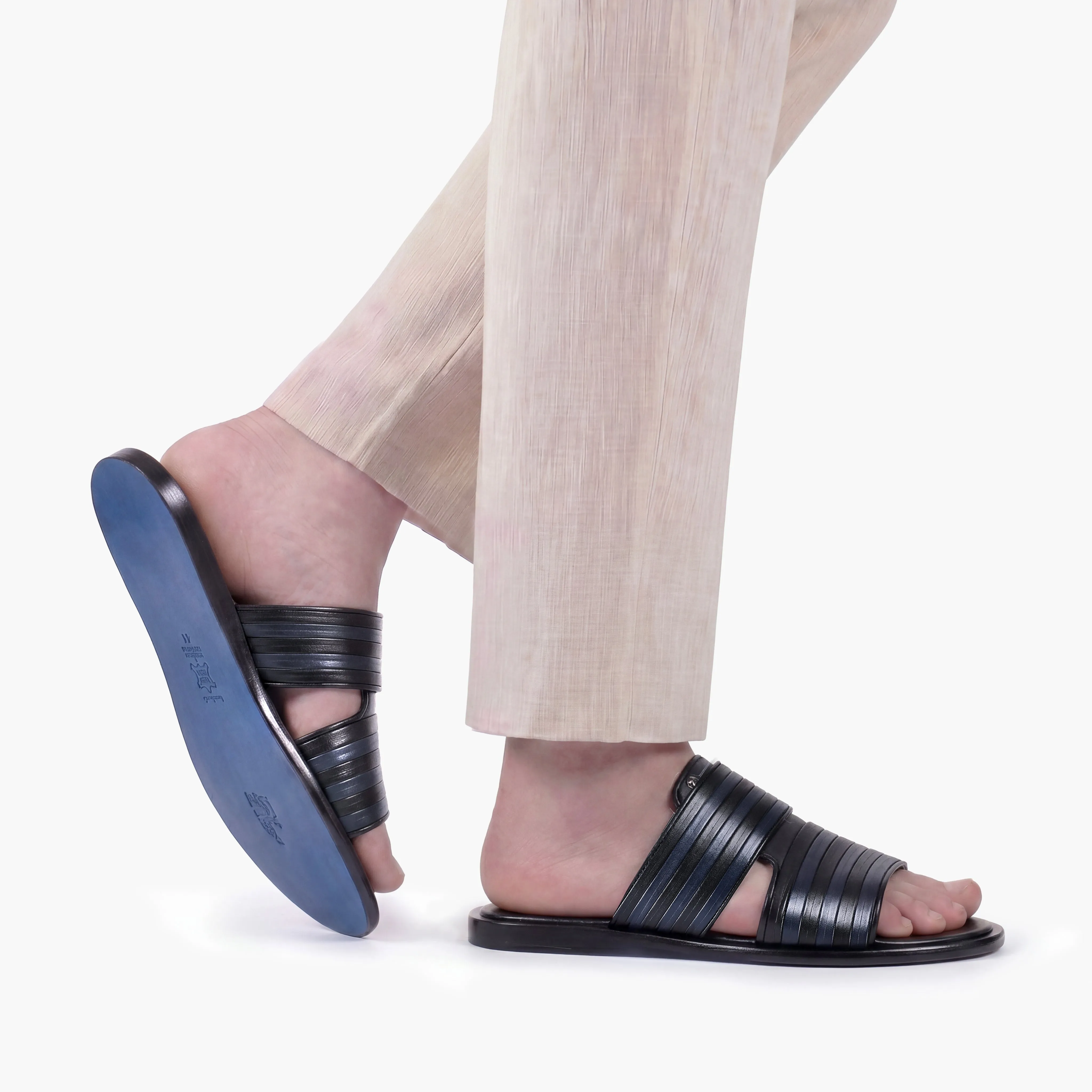 Men’s Black and Navy Leather Slide sold by Armos product image thumbnail 2