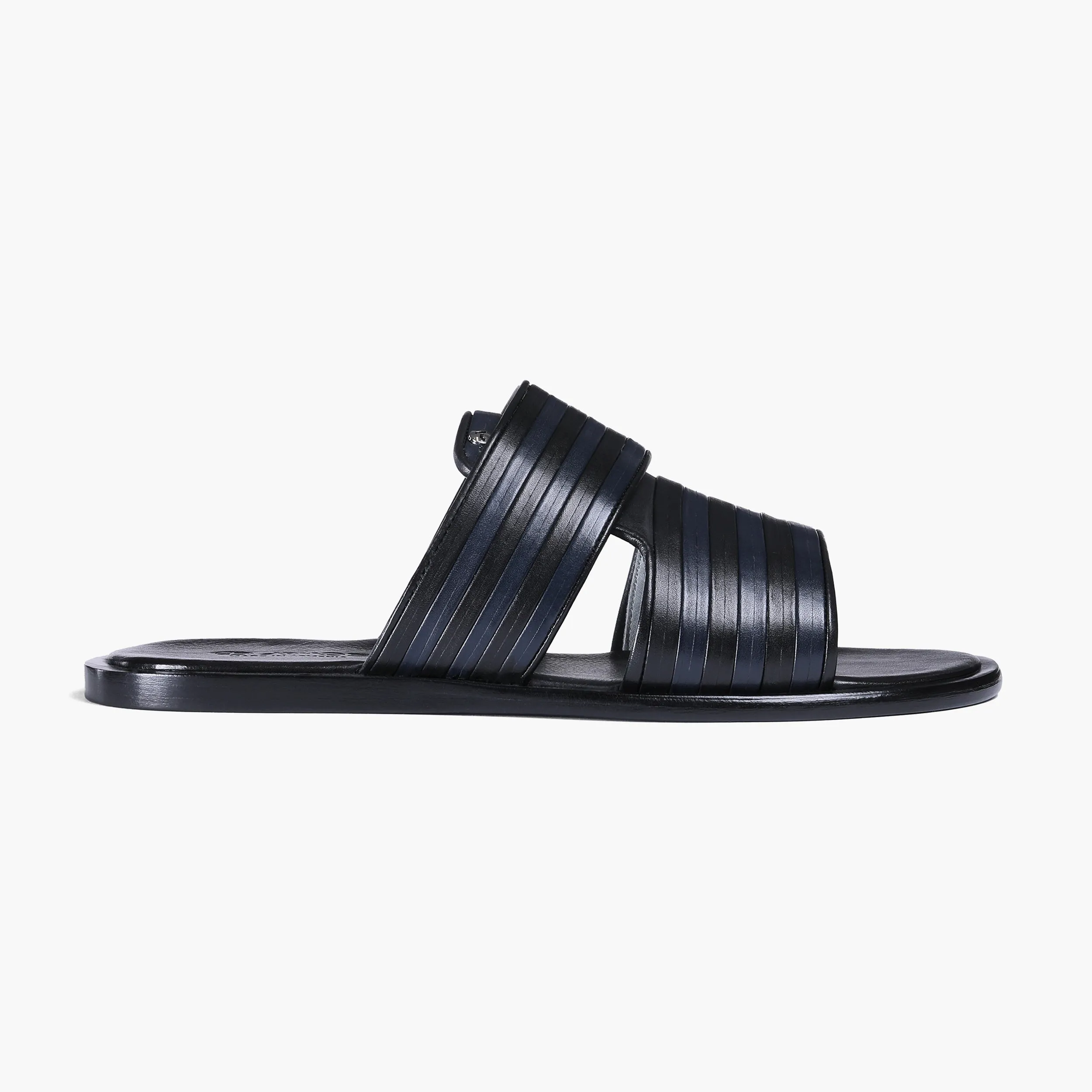 Men’s Black and Navy Leather Slide sold by Armos