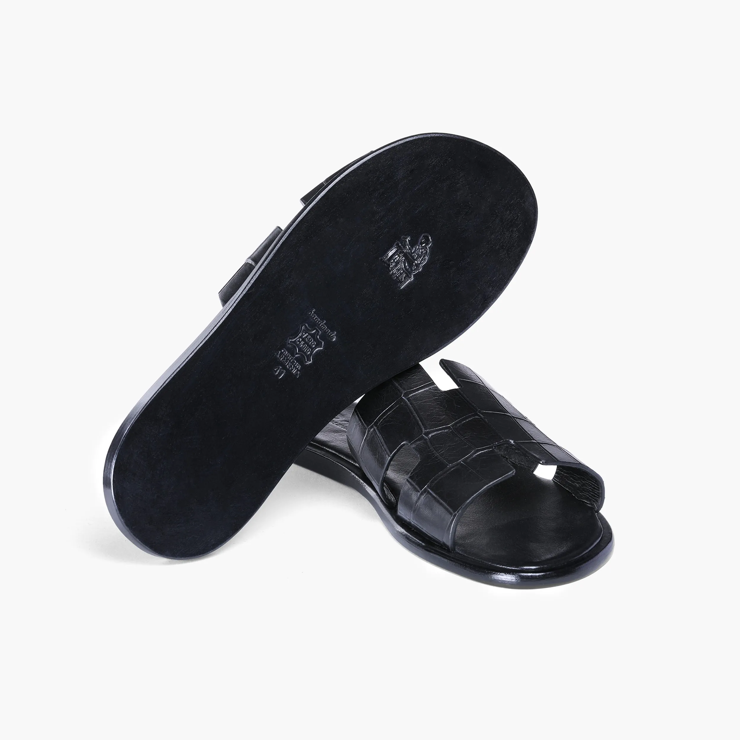 Men’s Black Croc-Embossed Leather Slide sold by Armos product image thumbnail 4