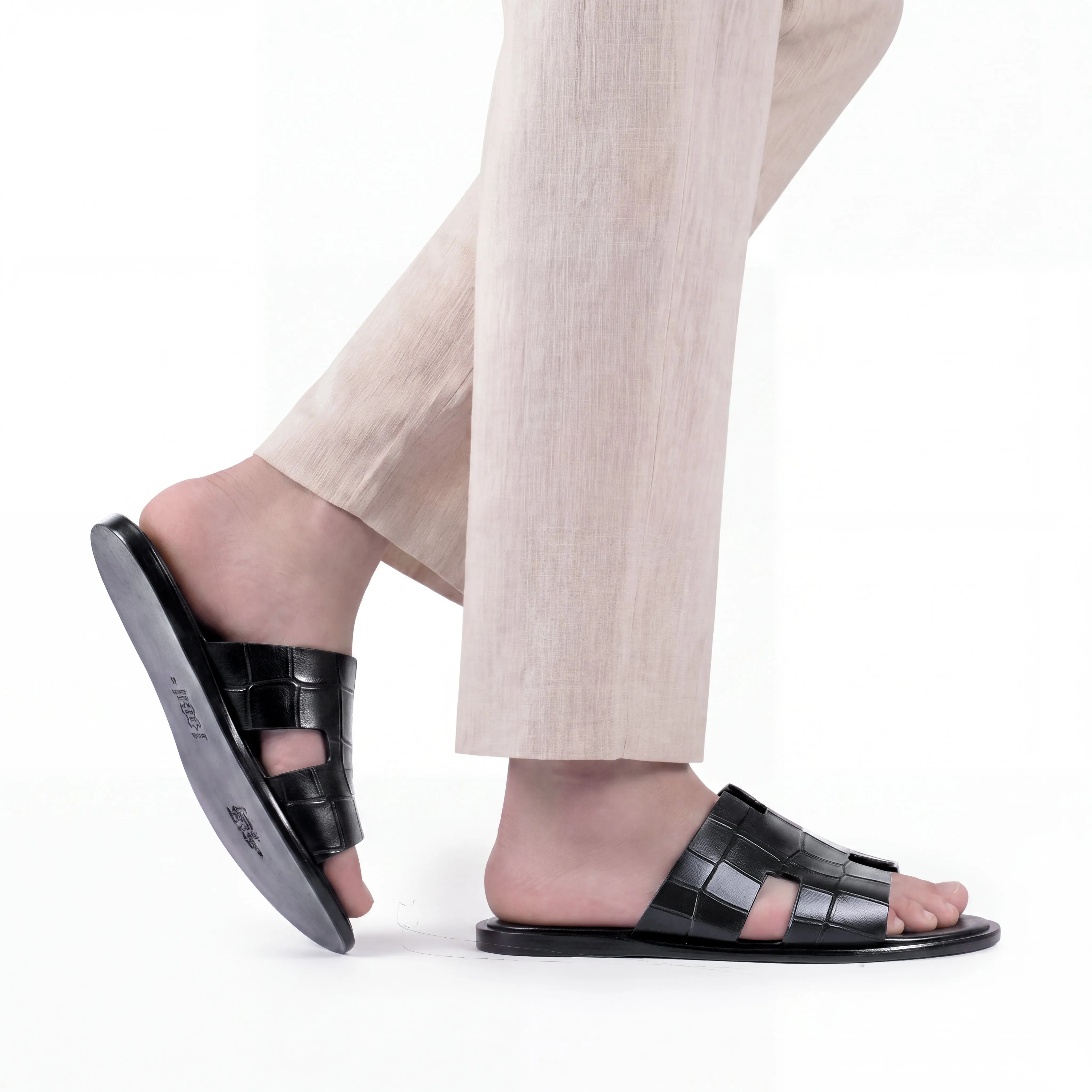Men’s Black Croc-Embossed Leather Slide sold by Armos product image thumbnail 2