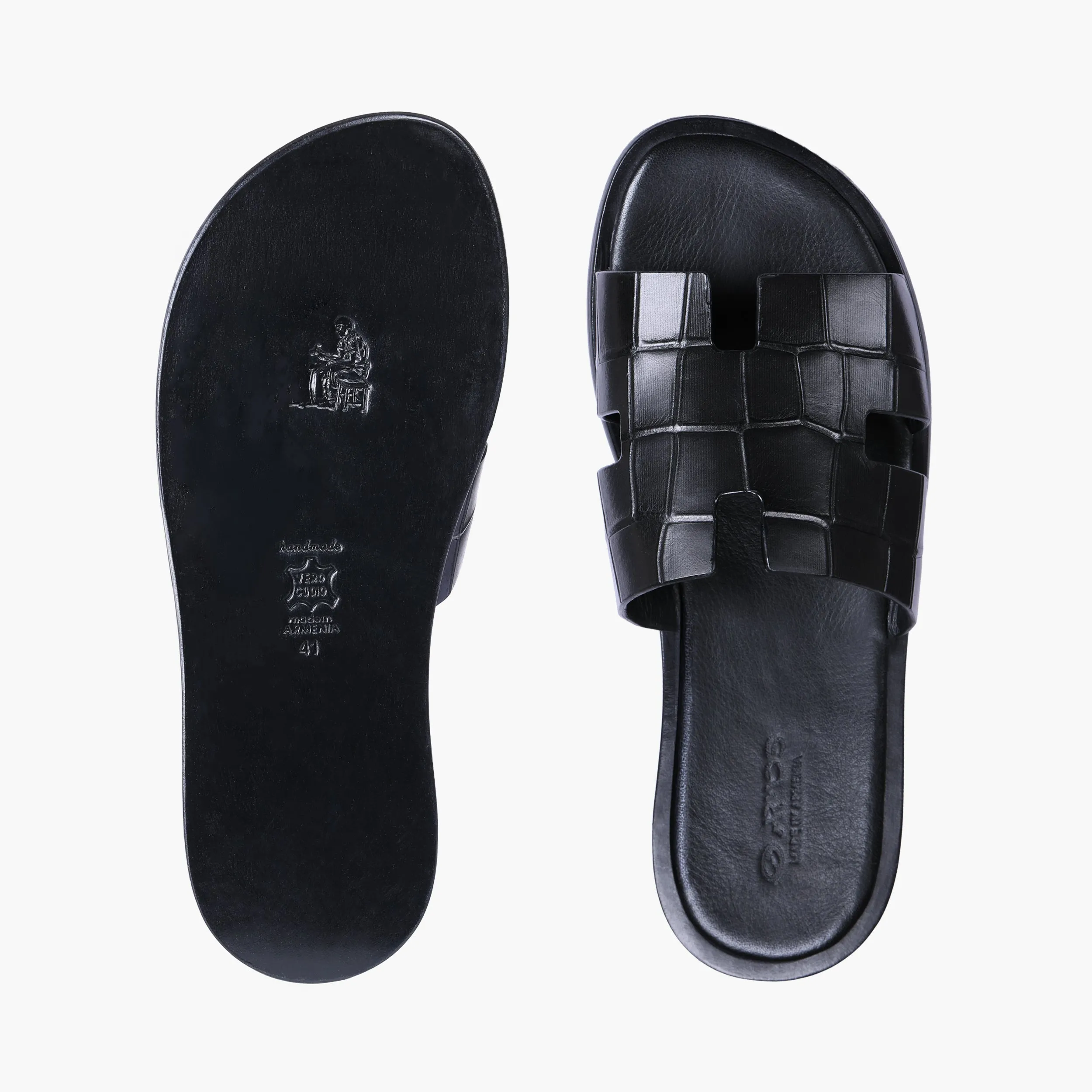 Men’s Black Croc-Embossed Leather Slide sold by Armos product image thumbnail 5