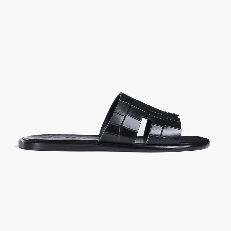 Men’s Black Croc-Embossed Leather Slide made by Armos