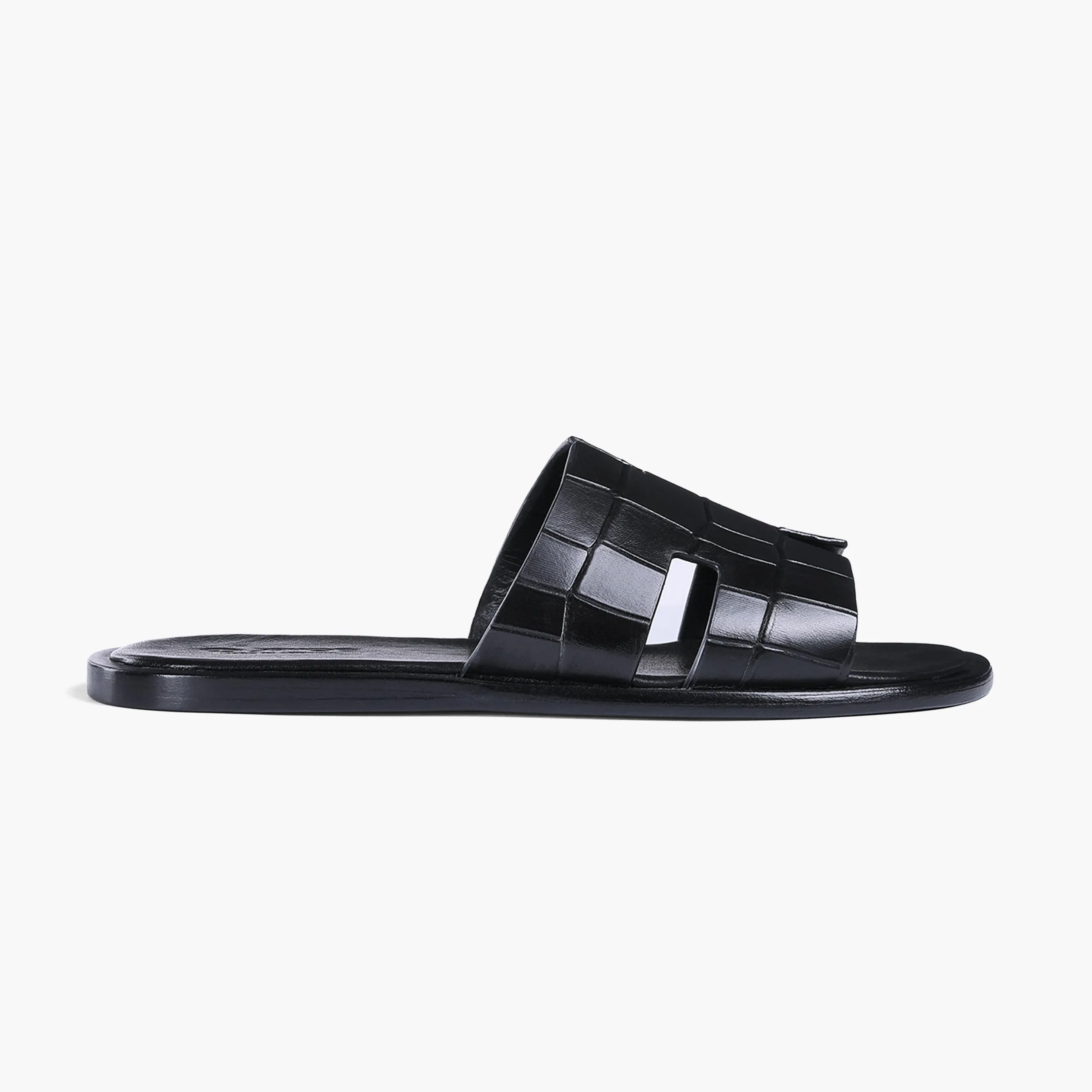 Men’s Black Croc-Embossed Leather Slide sold by Armos