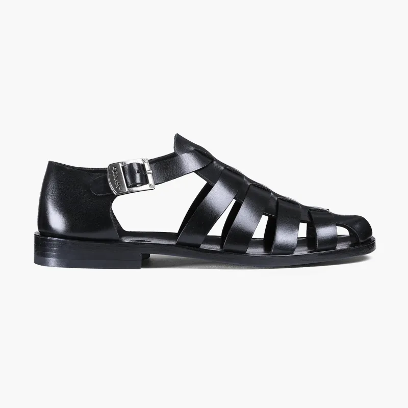 Men’s Black Leather Fisherman Sandal made by Armos