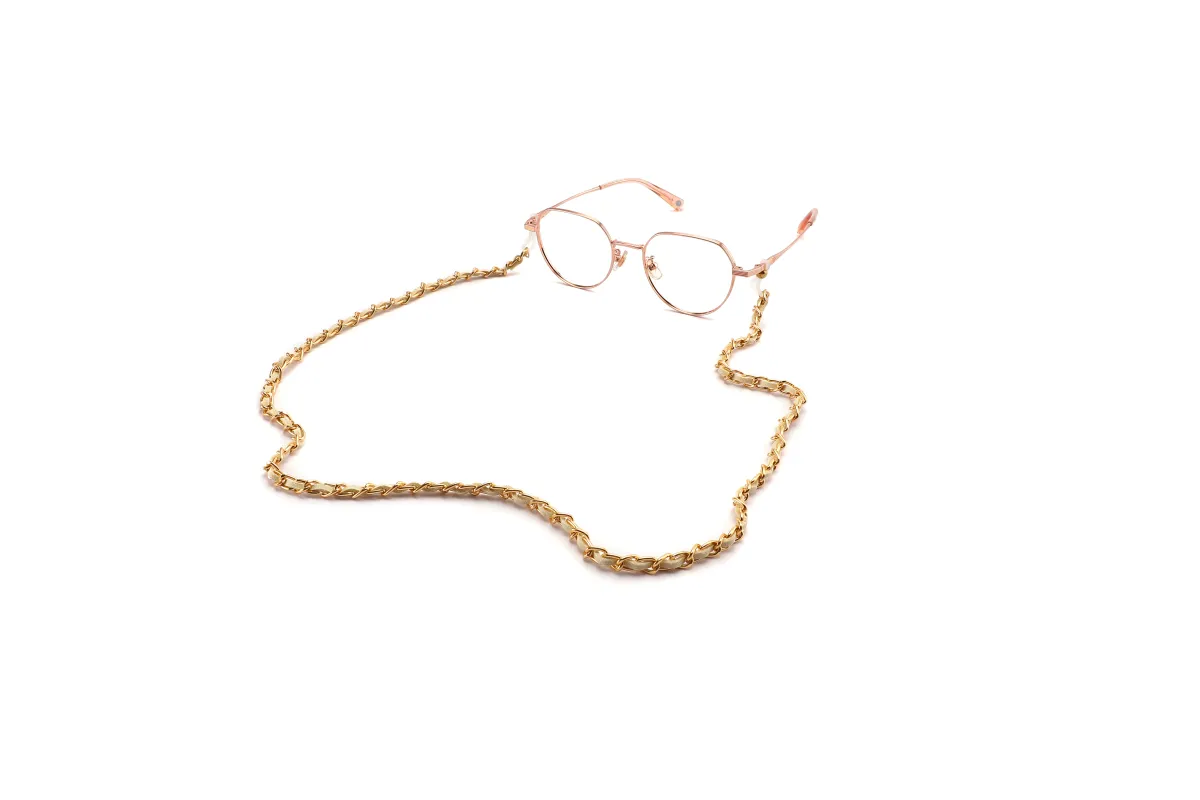 White & Gold Link Leather Chain made by Dilly-Dollar Optical