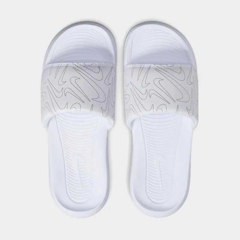 Nike Womens Victori Print Slides White/Silver _ 182337 _ White sold by Tekkie Town