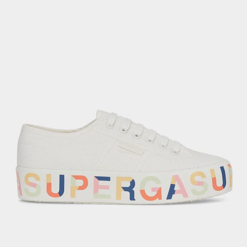 Superga Womens 2740 Lettering Sneaker White/Multi _ 180129 _ White sold by Tekkie Town