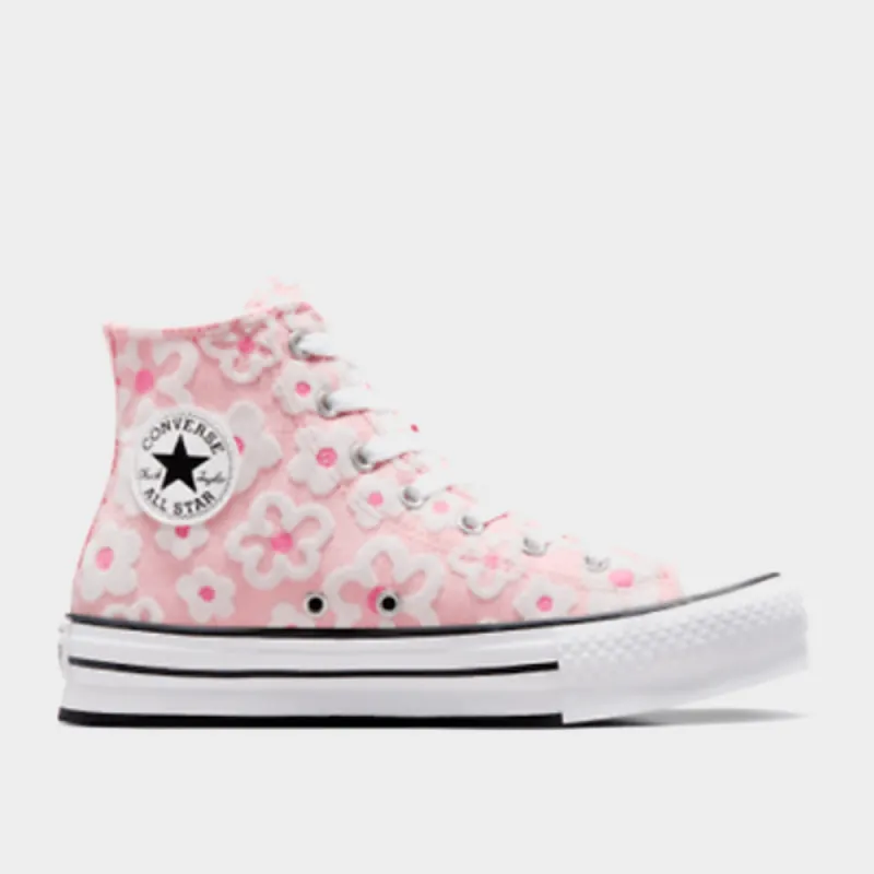 Converse Womens Chuck Taylor All Star Lift Platform Flower Embroidery Sneaker Pink/White _ 181078 _ Pink sold by Tekkie Town