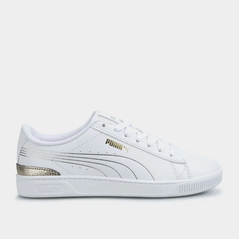 Puma Women's Vikky V3 Metallic Shine Sneaker White/gold _ 181393 _ White sold by Tekkie Town