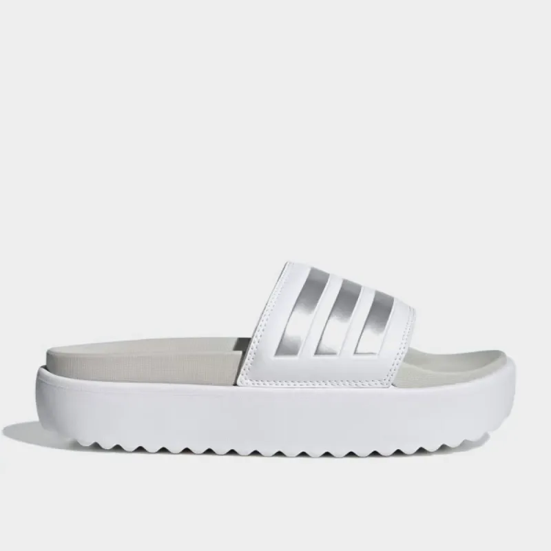 Adidas Womens Adilette Platform White/Silver _ 181944 _ White sold by Tekkie Town