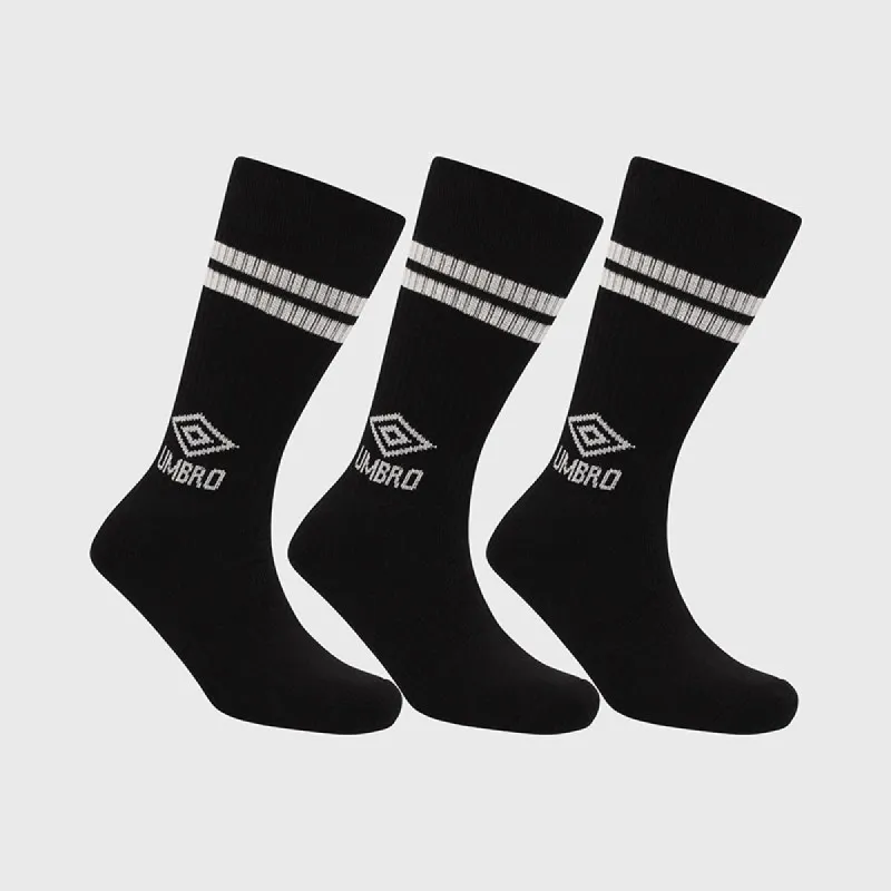 Umbro Unisex 3 Pack Stripe Crew Socks Black sold by Tekkie Town