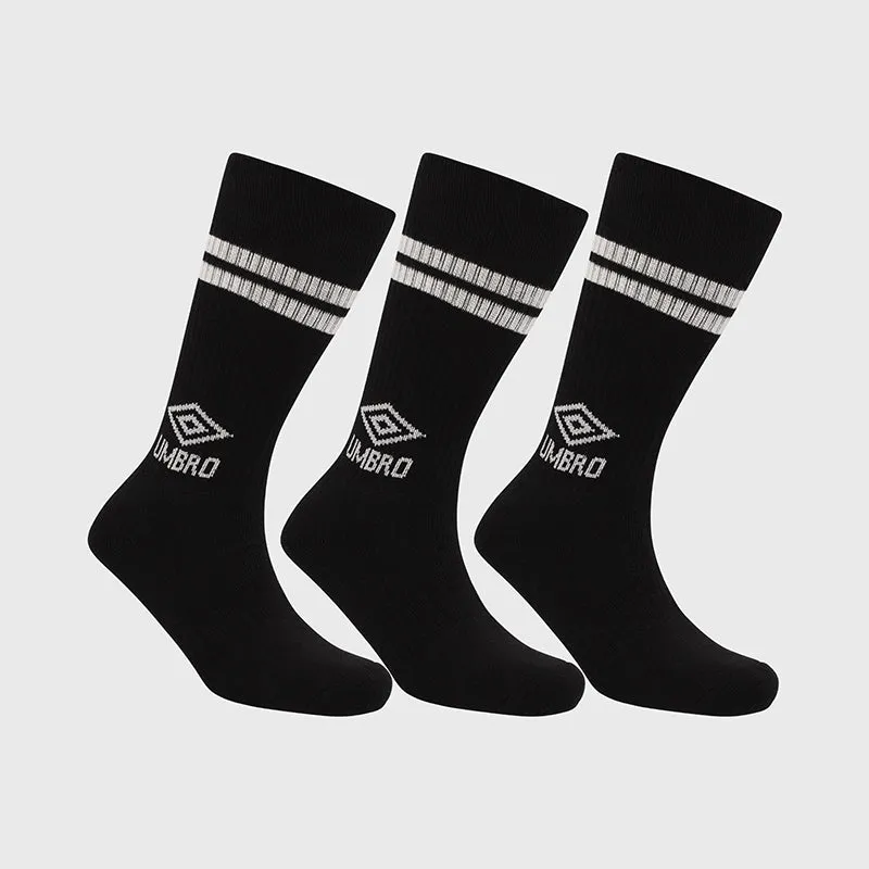 Umbro UNISEX 3 Pack Stripe Crew Socks Black sold by Tekkie Town