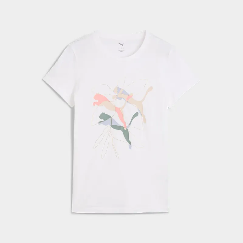 Puma Womens Graphics Branded Leaf Tee White/Multi _ 183313 _ White sold by Tekkie Town
