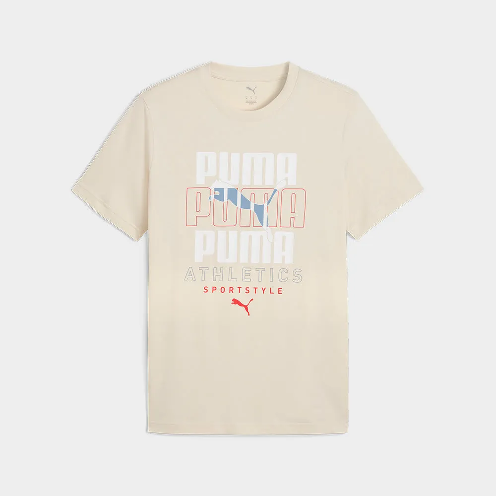 Puma Mens Graphic Stacked Tees Beige sold by Tekkie Town